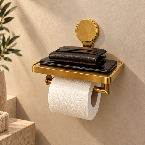 Handcrafted Solid Brass Toilet Paper Holder with Shelf