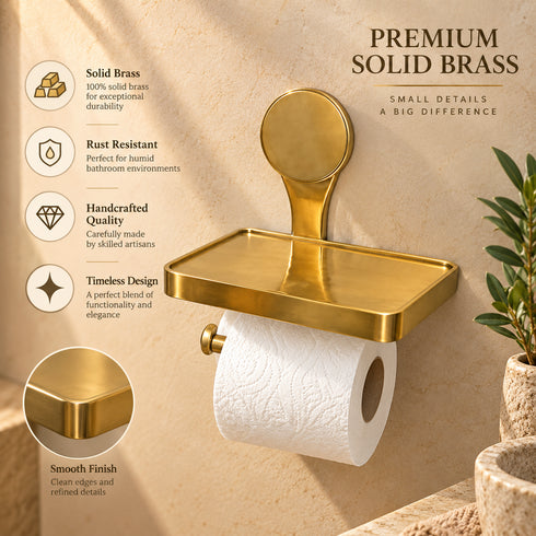 Handcrafted Solid Brass Toilet Paper Holder with Shelf
