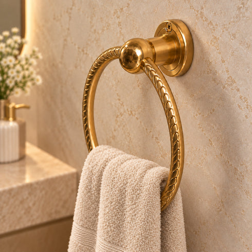 Handcrafted Moroccan Engraved Brass Towel Ring & Toilet Paper Holder Set