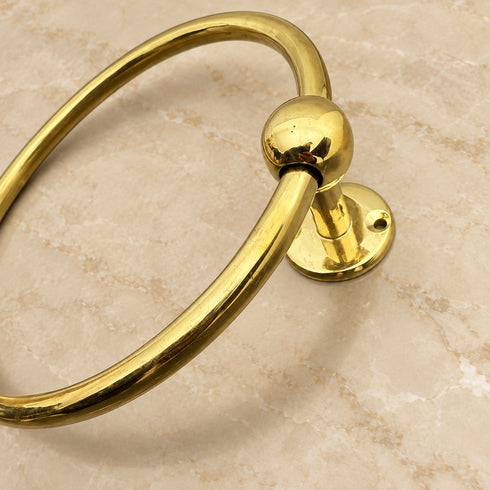 Handcrafted Solid Brass Towel Ring – Wall-Mounted Round Bathroom Hand Towel Holder with Polished Golden Finish