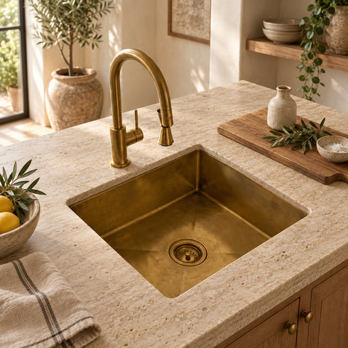 Handcrafted Solid Brass Undermount Sink – Aged Bronze Patina