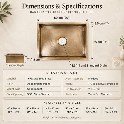 Handcrafted Solid Brass Undermount Sink – Aged Bronze Patina