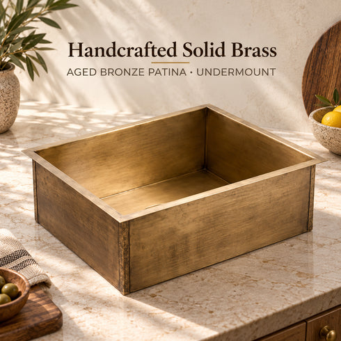Handcrafted Solid Brass Undermount Sink – Aged Bronze Patina