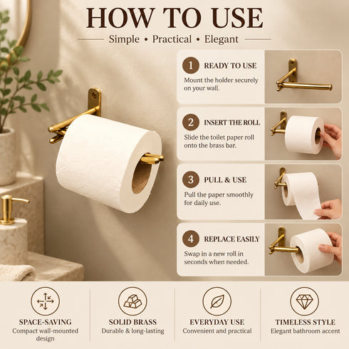 Handcrafted Solid Brass Wall-Mounted Toilet Paper Holder