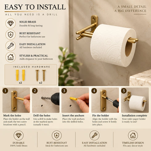 Handcrafted Solid Brass Wall-Mounted Toilet Paper Holder