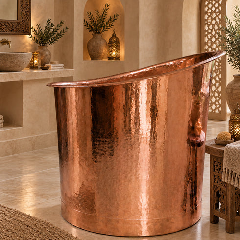 Handcrafted Solid Copper Cold Plunge Bathtub with Built-In Seat
