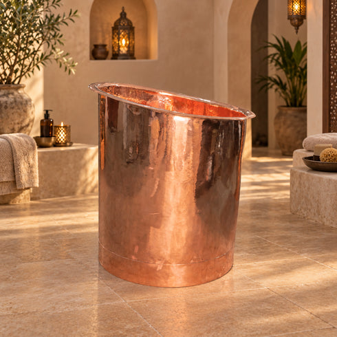 Handcrafted Solid Copper Cold Plunge Bathtub with Built-In Seat