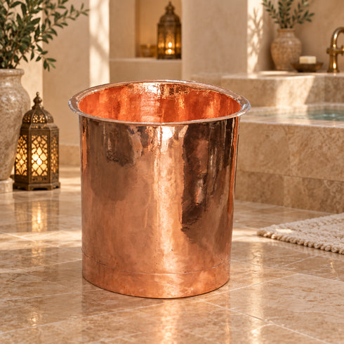 Handcrafted Solid Copper Cold Plunge Bathtub with Built-In Seat