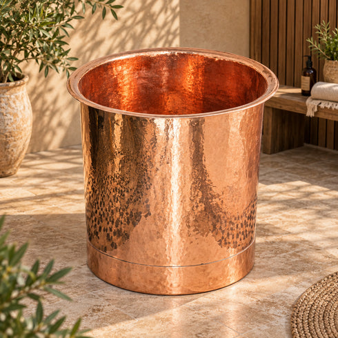 Handcrafted Solid Copper Cold Plunge Bathtub with Built-In Seat