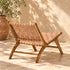 Handcrafted Tan Leather Woven Wood Lounge Chair – Mid-Century Modern Boho Accent Chair
