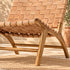 Handcrafted Tan Leather Woven Wood Lounge Chair – Mid-Century Modern Boho Accent Chair