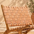 Handcrafted Tan Leather Woven Wood Lounge Chair – Mid-Century Modern Boho Accent Chair