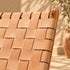 Handcrafted Tan Leather Woven Wood Lounge Chair – Mid-Century Modern Boho Accent Chair