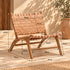 Handcrafted Tan Leather Woven Wood Lounge Chair – Mid-Century Modern Boho Accent Chair
