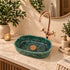 Handcrafted Turquoise Stone Vessel Sink with Hammered Copper Faucet
