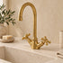 Handcrafted Unlacquered Brass Gooseneck Faucet with Cross Handles