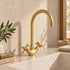 Handcrafted Unlacquered Brass Gooseneck Faucet with Cross Handles
