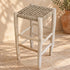 Handcrafted Whitewashed Wooden Bar Stool with Woven Seagrass Seat – Rustic Mediterranean Counter Stool