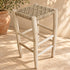 Handcrafted Whitewashed Wooden Bar Stool with Woven Seagrass Seat – Rustic Mediterranean Counter Stool