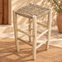 Handcrafted Whitewashed Wooden Bar Stool with Woven Seagrass Seat – Rustic Mediterranean Counter Stool