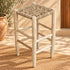 Handcrafted Whitewashed Wooden Bar Stool with Woven Seagrass Seat – Rustic Mediterranean Counter Stool