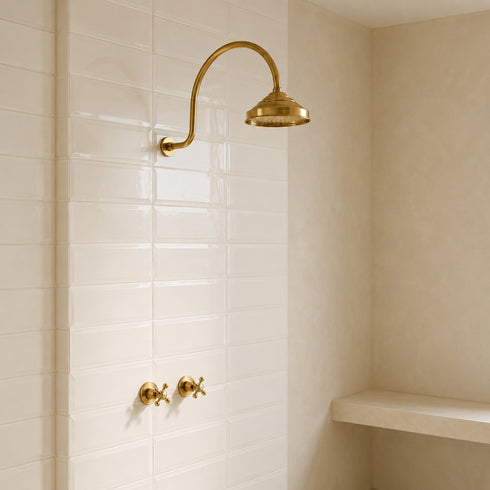 Handcrafted Brass Gooseneck Rain Shower with Square Showerhead
