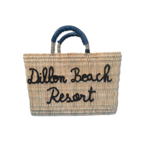 Handcrafted Straw Beach Bag with Black Handles and Stylish “Summer Beach” Design