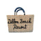 Handcrafted Straw Beach Bag with Black Handles and Stylish “Summer Beach” Design