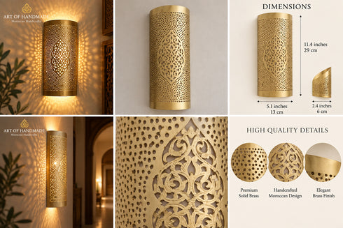 Handmade Moroccan Brass Wall Sconce, Pierced Brass Wall Lamp, Boho Light Fixture, Moroccan Lighting, Bedroom Hallway Decor