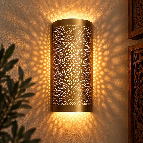 Handmade Moroccan Brass Wall Sconce, Pierced Brass Wall Lamp, Boho Light Fixture, Moroccan Lighting, Bedroom Hallway Decor