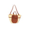 Handmade Moroccan Palm Straw Tote Bag with Genuine Brown Leather Handles