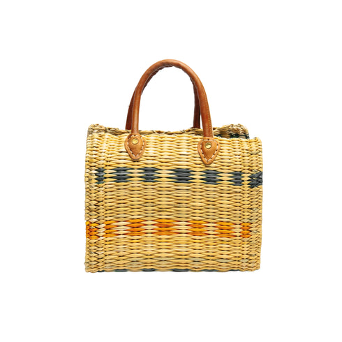 Handmade Moroccan Reed & Seagrass Tote Bag with Genuine Leather Handles