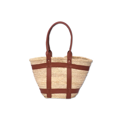 Handmade Moroccan Straw Tote Bag with Genuine Leather Craftsmanship Details