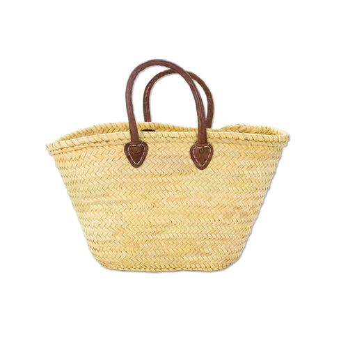 Handmade Moroccan Straw Tote Bag with Leather Handles Woven Basket
