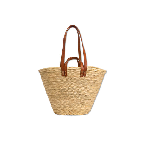 Handmade Moroccan Straw Tote Bag with Long Leather Handles Beach Bag