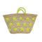 Handmade Moroccan Straw Tote Bag with Neon Green Stars Woven Basket
