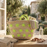 Handmade Moroccan Straw Tote Bag with Neon Green Stars Woven Basket