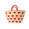 Handmade Moroccan Straw Tote Bag with Red Hearts Woven Beach Basket