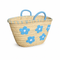 Handwoven Moroccan Palm Leaf Basket with Blue Floral Embroidery