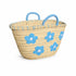 Handwoven Moroccan Palm Leaf Basket with Blue Floral Embroidery