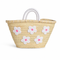 Handwoven Moroccan Palm Leaf Basket with White Floral Embroidery