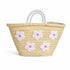 Handwoven Moroccan Palm Leaf Basket with White Floral Embroidery