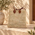 Handwoven Moroccan Raffia Tote Bag with Braided Leather Handles