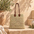 Handwoven Moroccan Raffia Tote Bag with Braided Leather Handles