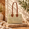 Handwoven Moroccan Raffia Tote Bag with Braided Leather Handles