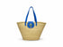 Handwoven Moroccan straw basket with flat leather handles