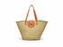 Handwoven Moroccan straw basket with flat leather handles