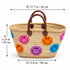 Handwoven Straw Basket Bag, Colorful Smiley Face Tote, Moroccan Raffia Beach Bag, Summer Market Basket