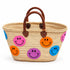 Handwoven Straw Basket Bag, Colorful Smiley Face Tote, Moroccan Raffia Beach Bag, Summer Market Basket