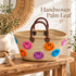 Handwoven Straw Basket Bag, Colorful Smiley Face Tote, Moroccan Raffia Beach Bag, Summer Market Basket